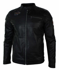 Aitoa nahkaa miesten musta Slim Fit Retro Vintage Casual Biker -tyylinen takki, merkit