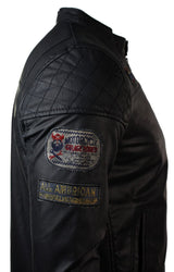 Aitoa nahkaa miesten musta Slim Fit Retro Vintage Casual Biker -tyylinen takki, merkit