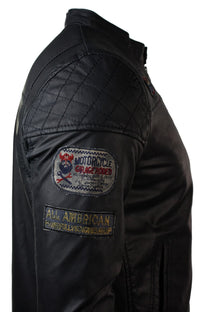 Aitoa nahkaa miesten musta Slim Fit Retro Vintage Casual Biker -tyylinen takki, merkit