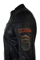Aitoa nahkaa miesten musta Slim Fit Retro Vintage Casual Biker -tyylinen takki, merkit