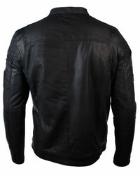 Aitoa nahkaa miesten musta Slim Fit Retro Vintage Casual Biker -tyylinen takki, merkit