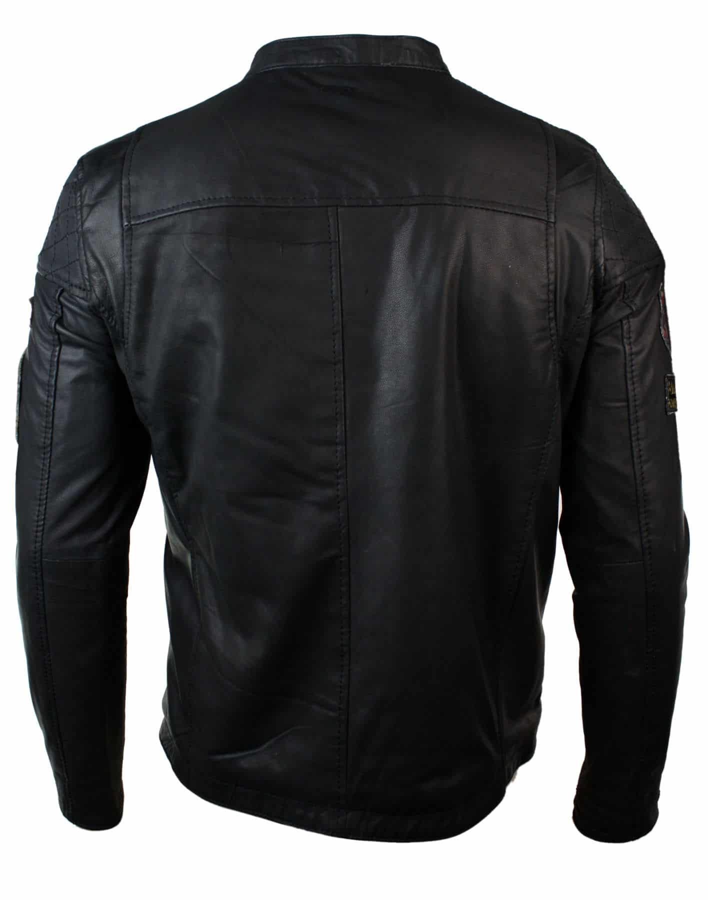 Aitoa nahkaa miesten musta Slim Fit Retro Vintage Casual Biker -tyylinen takki, merkit