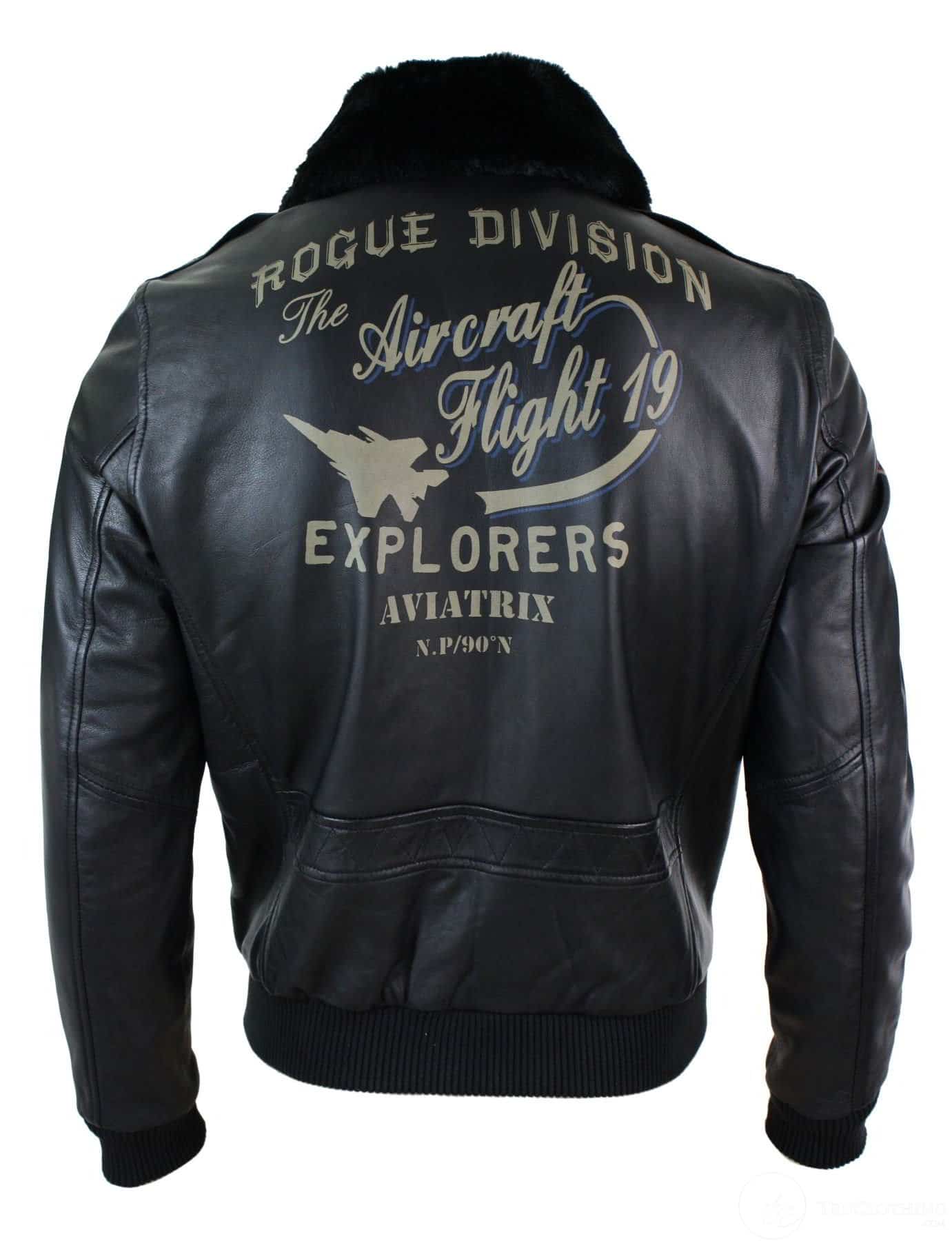 Miesten musta nahkainen pilottitakki, jossa turkiskaulus ja Slim Fit Bomber -materiaalia.