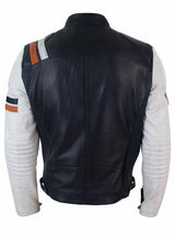 Aitoa nahkaa Retro Vintage Tummansininen Valkoinen Miesten Biker-takki Badge Design Casual