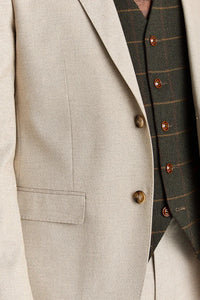 Belmont Beige -puku ja Harris Green Tweed -liivi