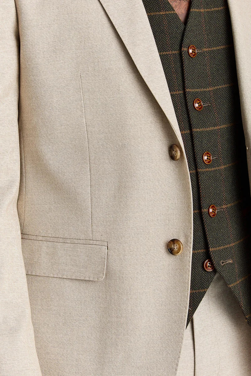 Belmont Beige -puku ja Harris Green Tweed -liivi