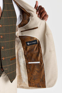 Belmont Beige -puku ja Harris Green Tweed -liivi