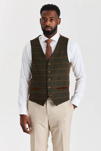 Belmont Beige -puku ja Harris Green Tweed -liivi