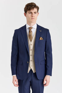 Belmont Navy -puku ja Belmont Beige -kontrastivärinen liivi