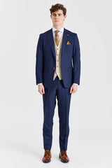 Belmont Navy -puku ja Belmont Beige -kontrastivärinen liivi