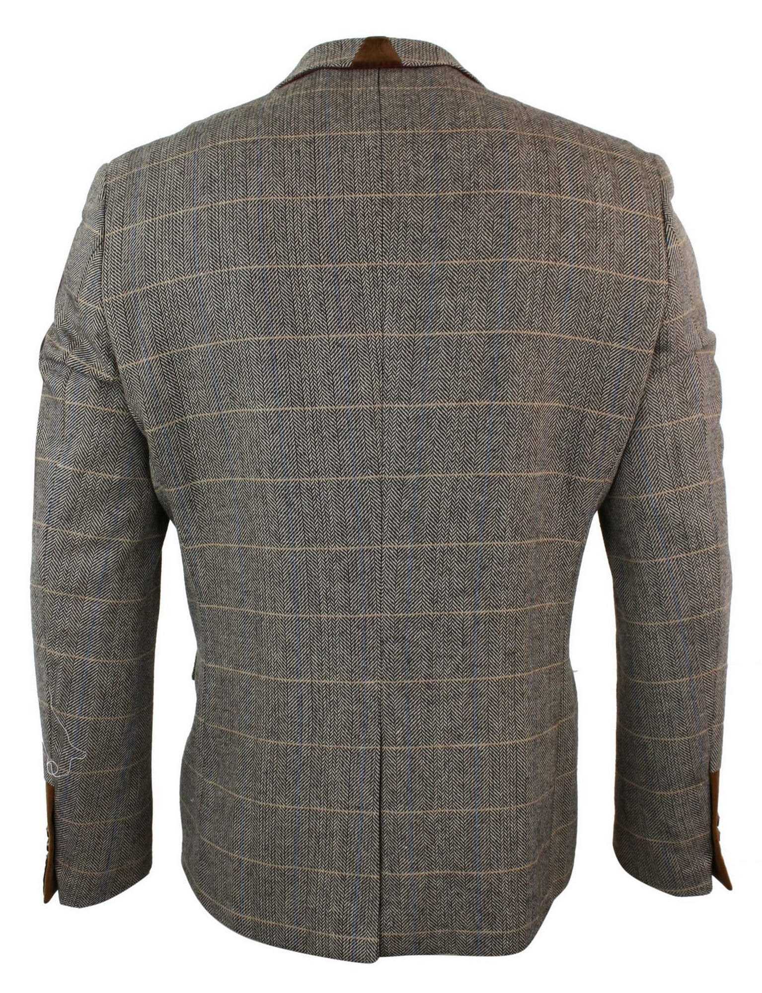 Miesten kalanruotokuvioinen tweed-takki Marc Darcy, ruskea, kapea malli, kahdella napilla ja ruudullinen
