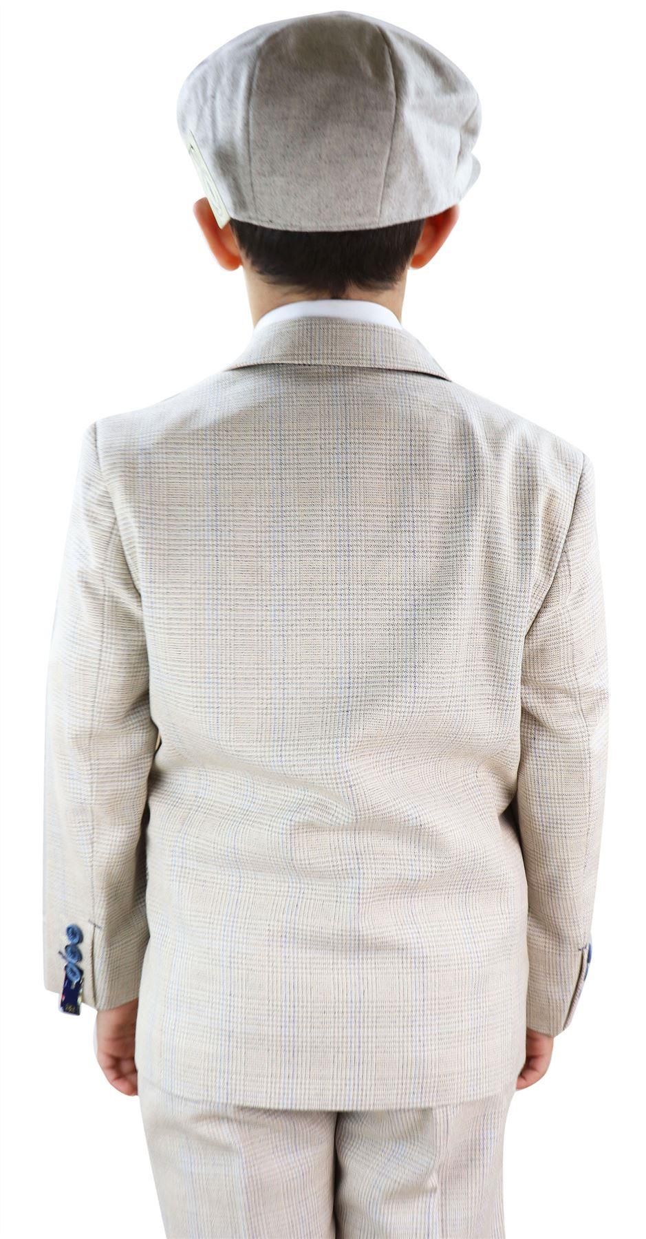 Poikien kermanvärinen tweed-puku, kolmiosainen, Caridi - Hääpuku