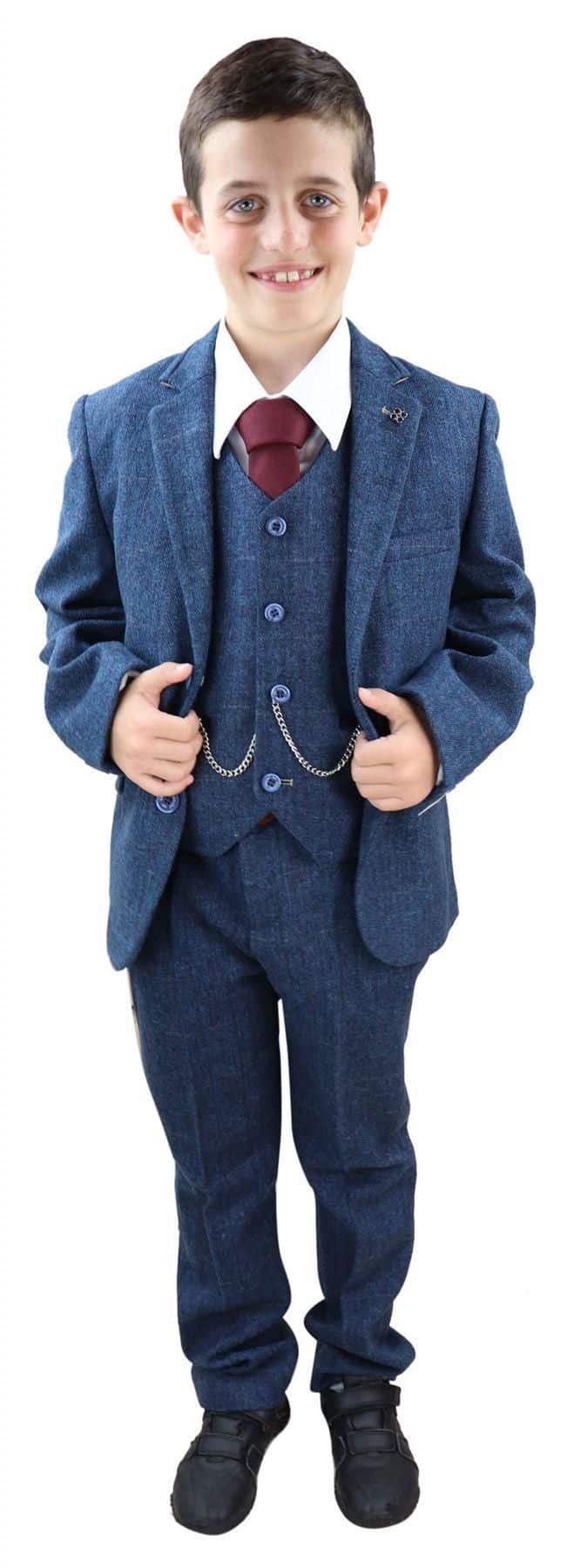 Poikien sininen tweed-puku, kolmiosainen, Carnegi-hääpuku