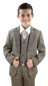 Poikien ruskeanruskea tweed-puku, kolmiosainen - Peaky Blinders Suit Albert