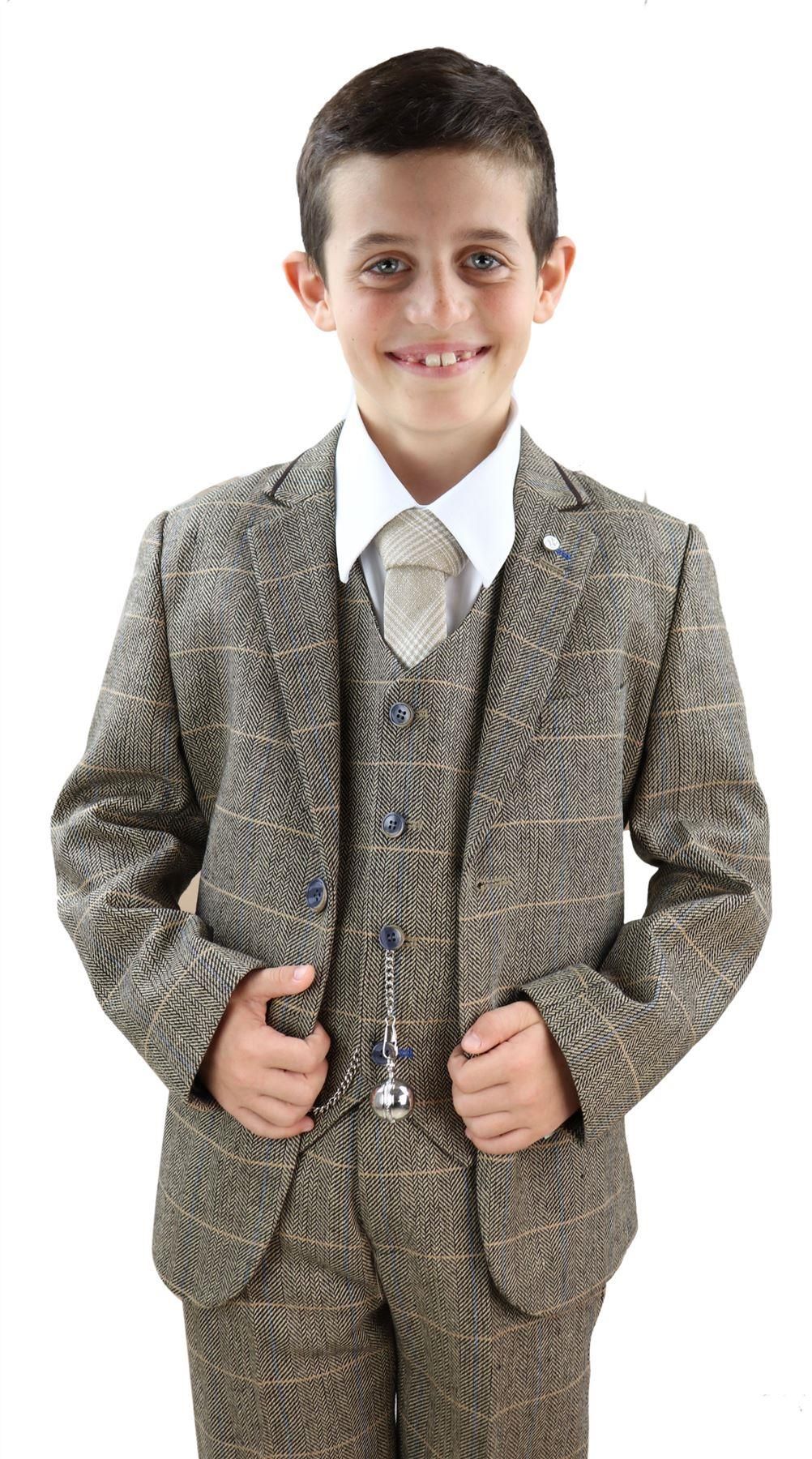 Poikien ruskeanruskea tweed-puku, kolmiosainen - Peaky Blinders Suit Albert