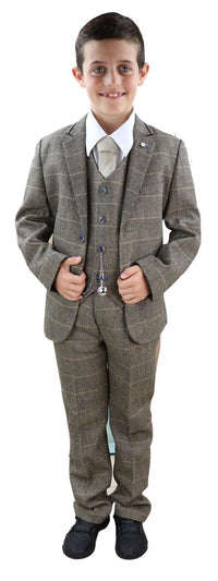 Poikien ruskeanruskea tweed-puku, kolmiosainen - Peaky Blinders Suit Albert