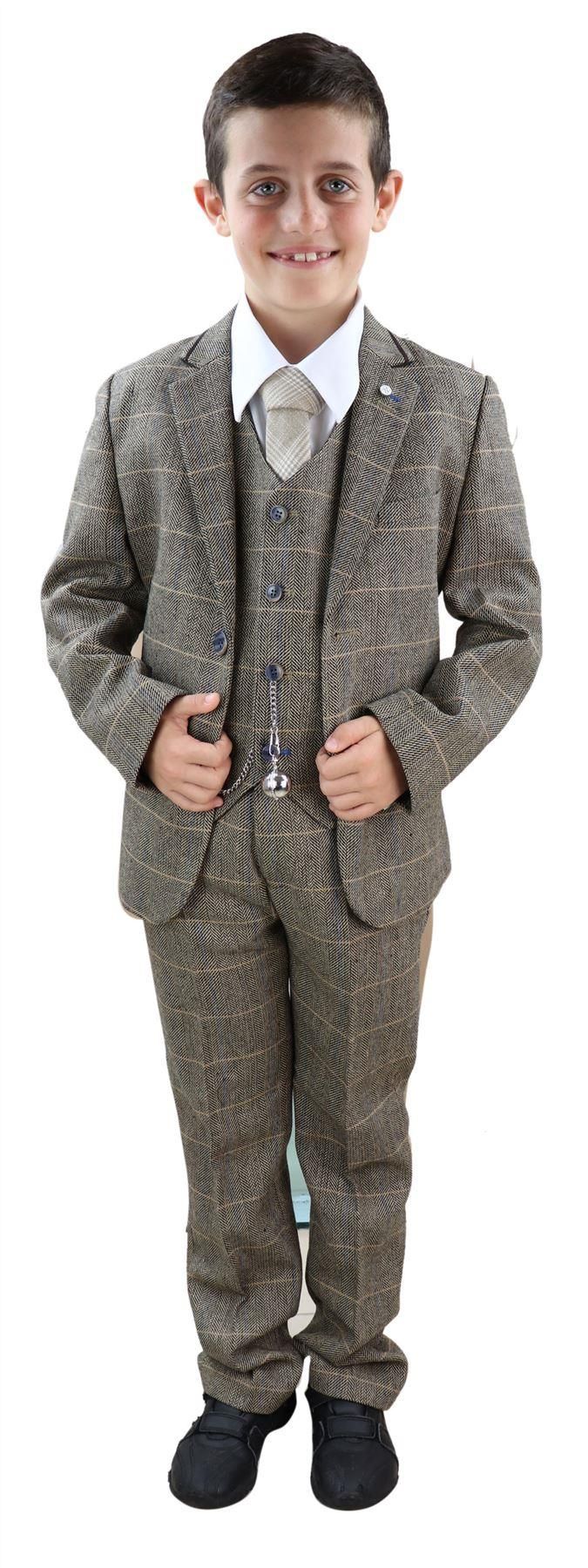 Poikien ruskeanruskea tweed-puku, kolmiosainen - Peaky Blinders Suit Albert