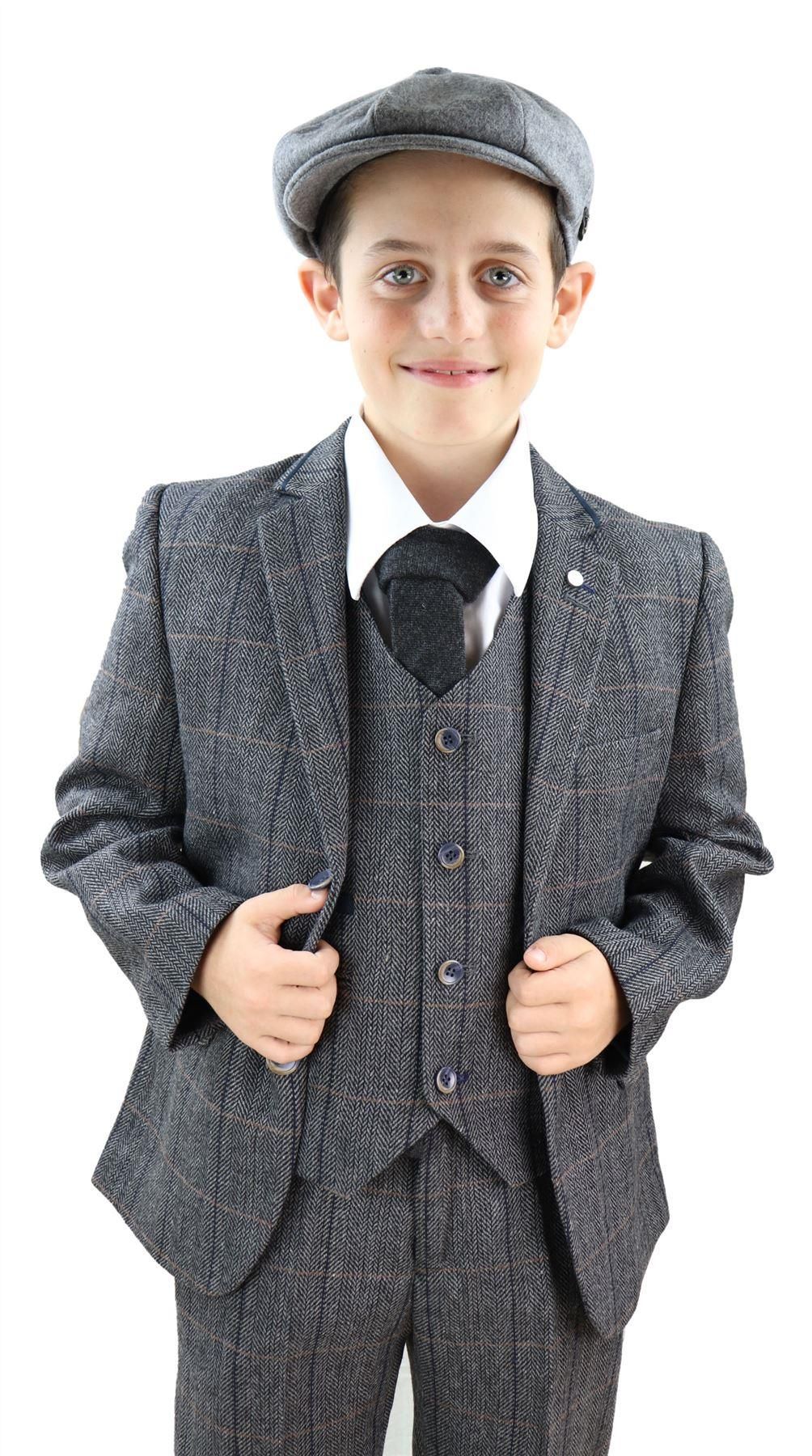 Poikien harmaa tweed-puku, kolmiosainen, Peaky Blinders - Hääpuku