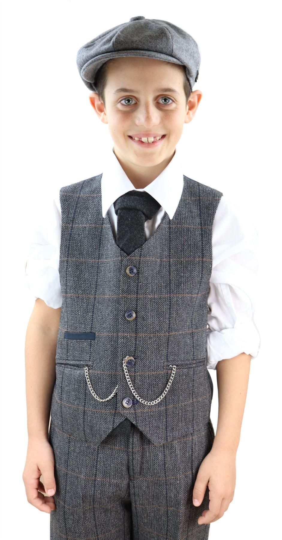 Poikien harmaa tweed-puku, kolmiosainen, Peaky Blinders - Hääpuku