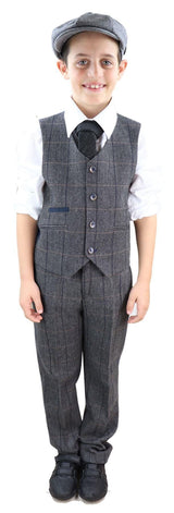 Poikien harmaa tweed-puku, kolmiosainen, Peaky Blinders - Hääpuku