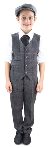 Poikien harmaa tweed-puku, kolmiosainen, Peaky Blinders - Hääpuku