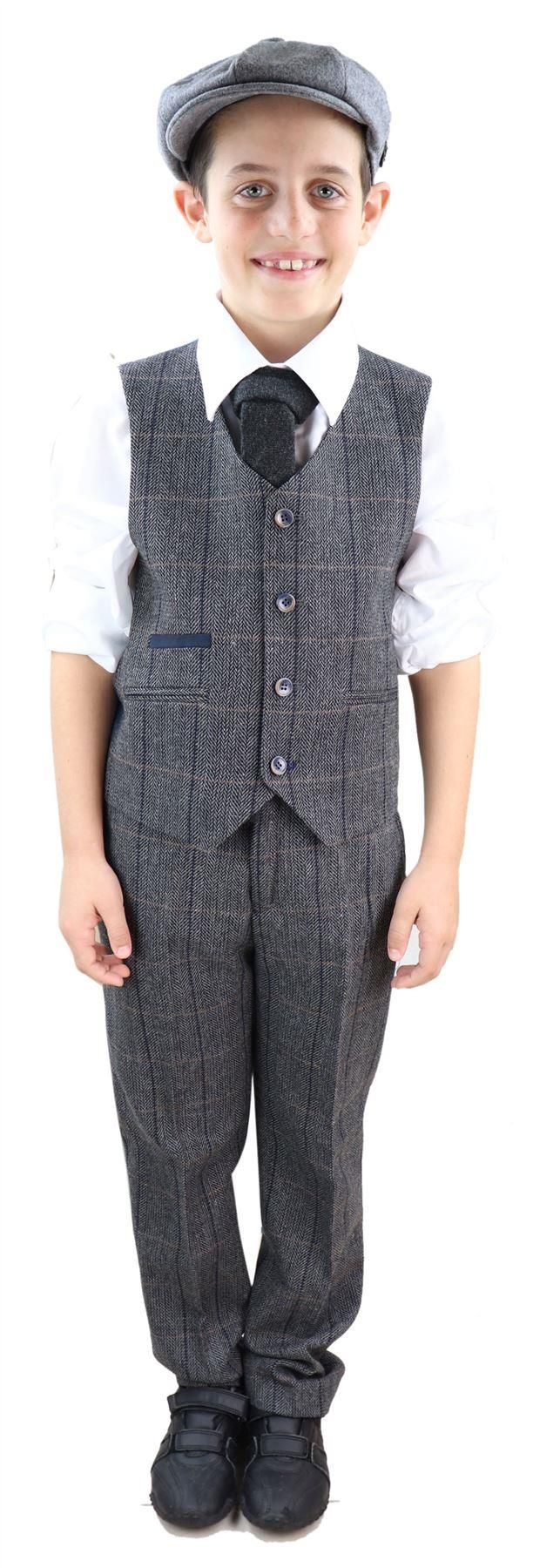 Poikien harmaa tweed-puku, kolmiosainen, Peaky Blinders - Hääpuku