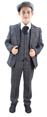 Poikien harmaa tweed-puku, kolmiosainen, Peaky Blinders - Hääpuku