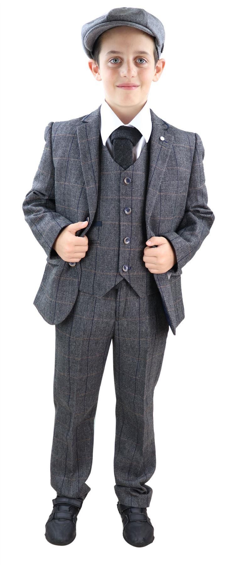 Poikien harmaa tweed-puku, kolmiosainen, Peaky Blinders - Hääpuku