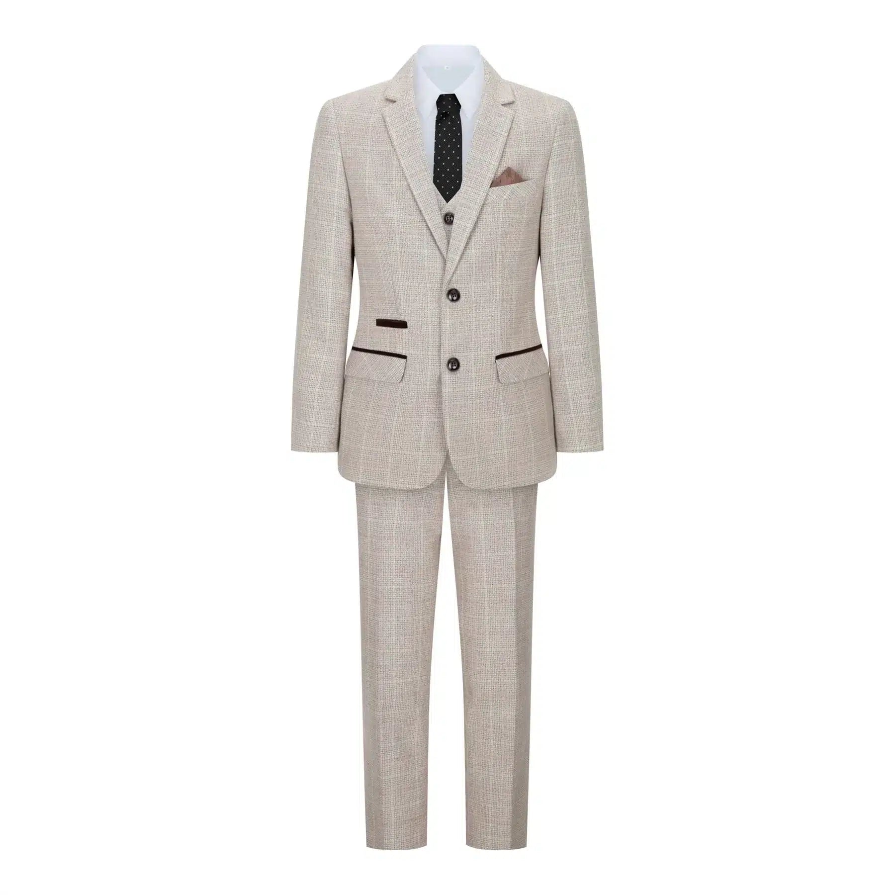 Poikien ruututwiisi beige-ruskea kolmiosainen puku hääpuku vintage retro klassinen