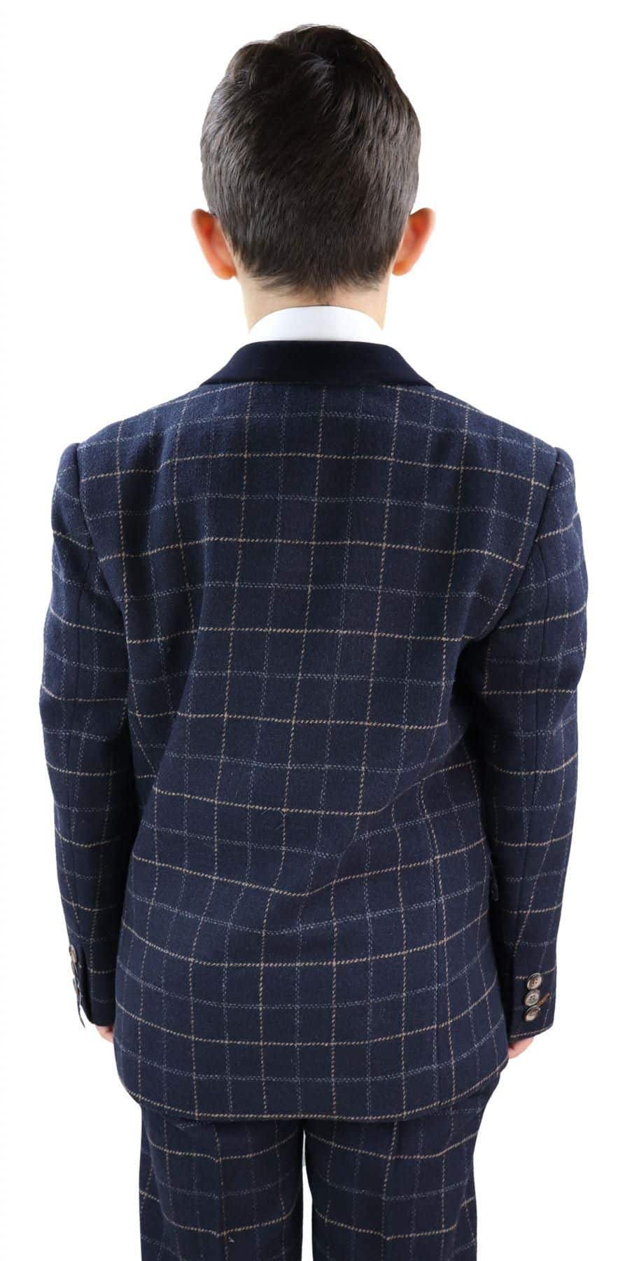 Poikien tummansininen ruutukuvioinen kolmiosainen puku - Peaky Blinders Suit Shelby