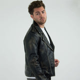 Aitoa nahkaa Brando - Miesten ristivetoketjullinen Brando aitoa nahkatakki - Musta - Kulta