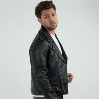 Aitoa nahkaa Brando - Miesten ristivetoketjullinen Brando aitoa nahkatakki - Musta - Kulta