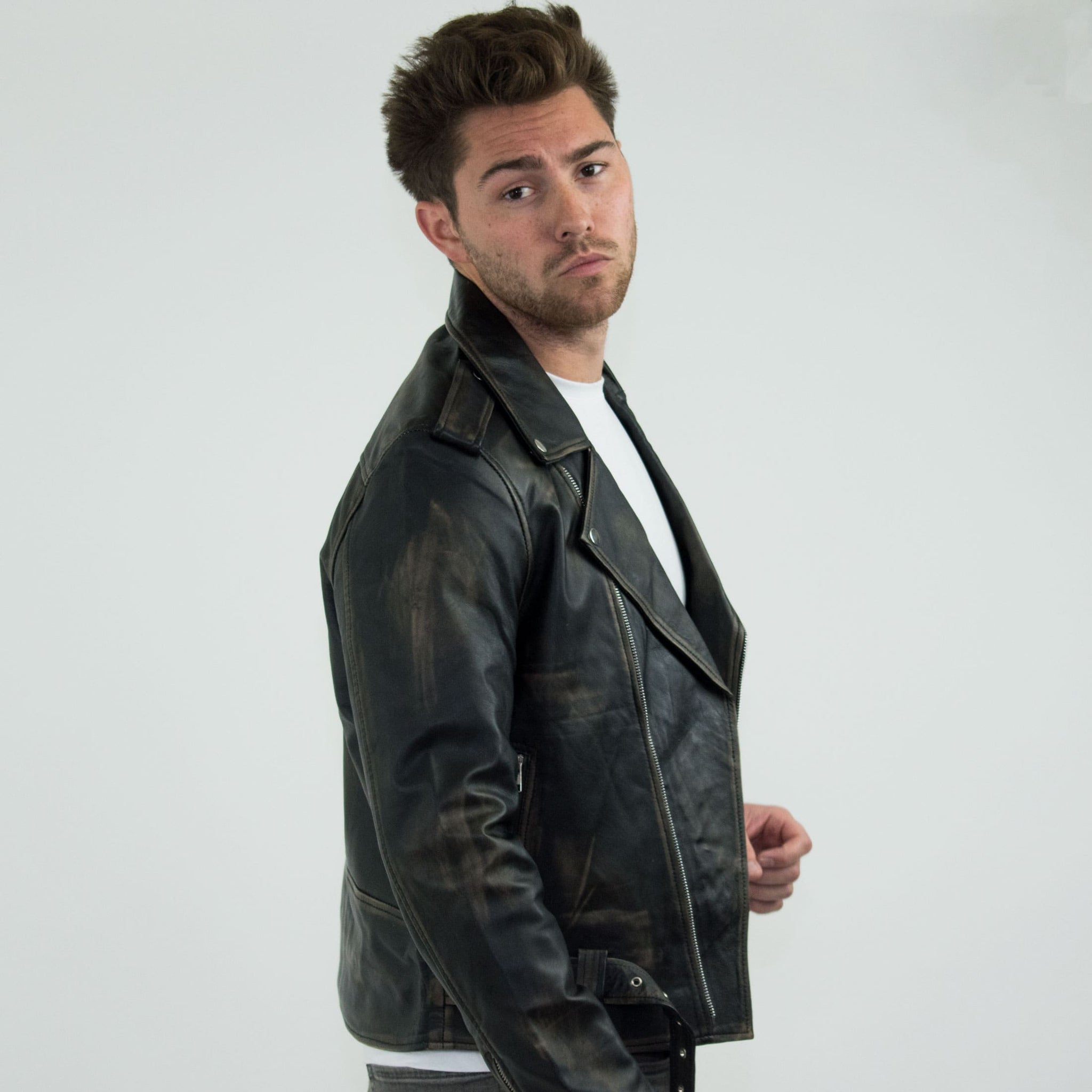 Aitoa nahkaa Brando - Miesten ristivetoketjullinen Brando aitoa nahkatakki - Musta - Kulta