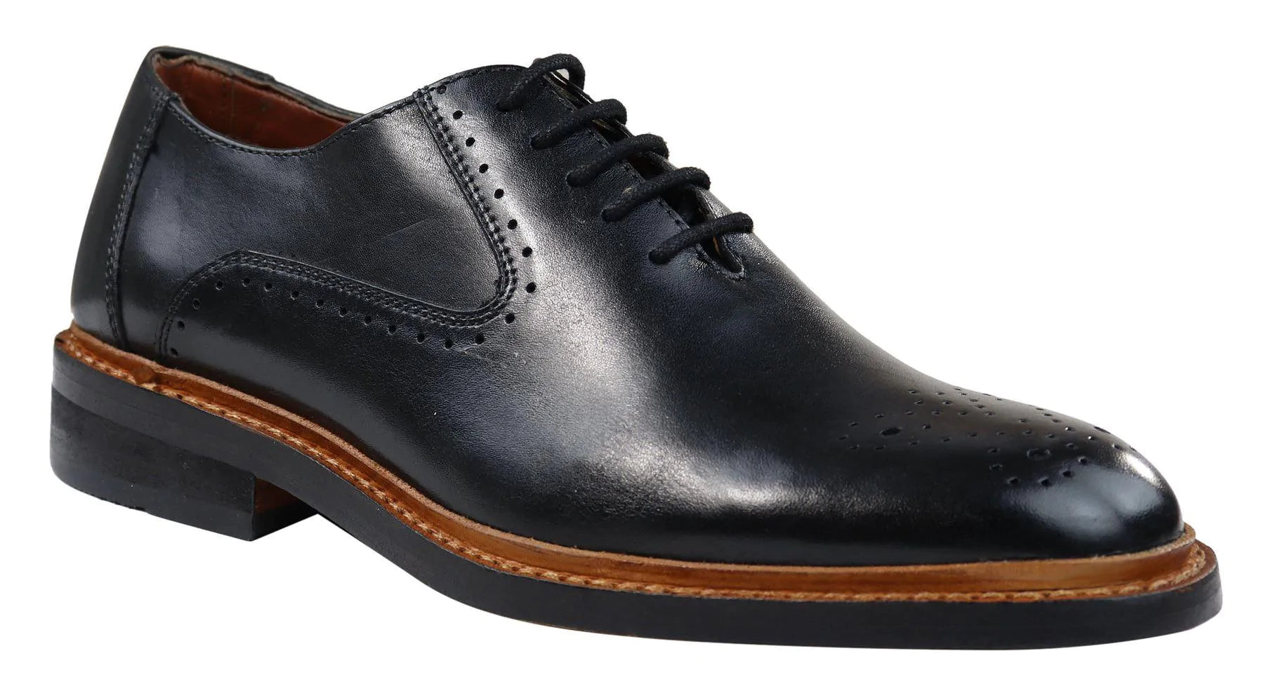 Miesten brogue-kengät, ruskeat ja mustat nauhalliset nahkakengät, Goodyear-reunustetut reunukset