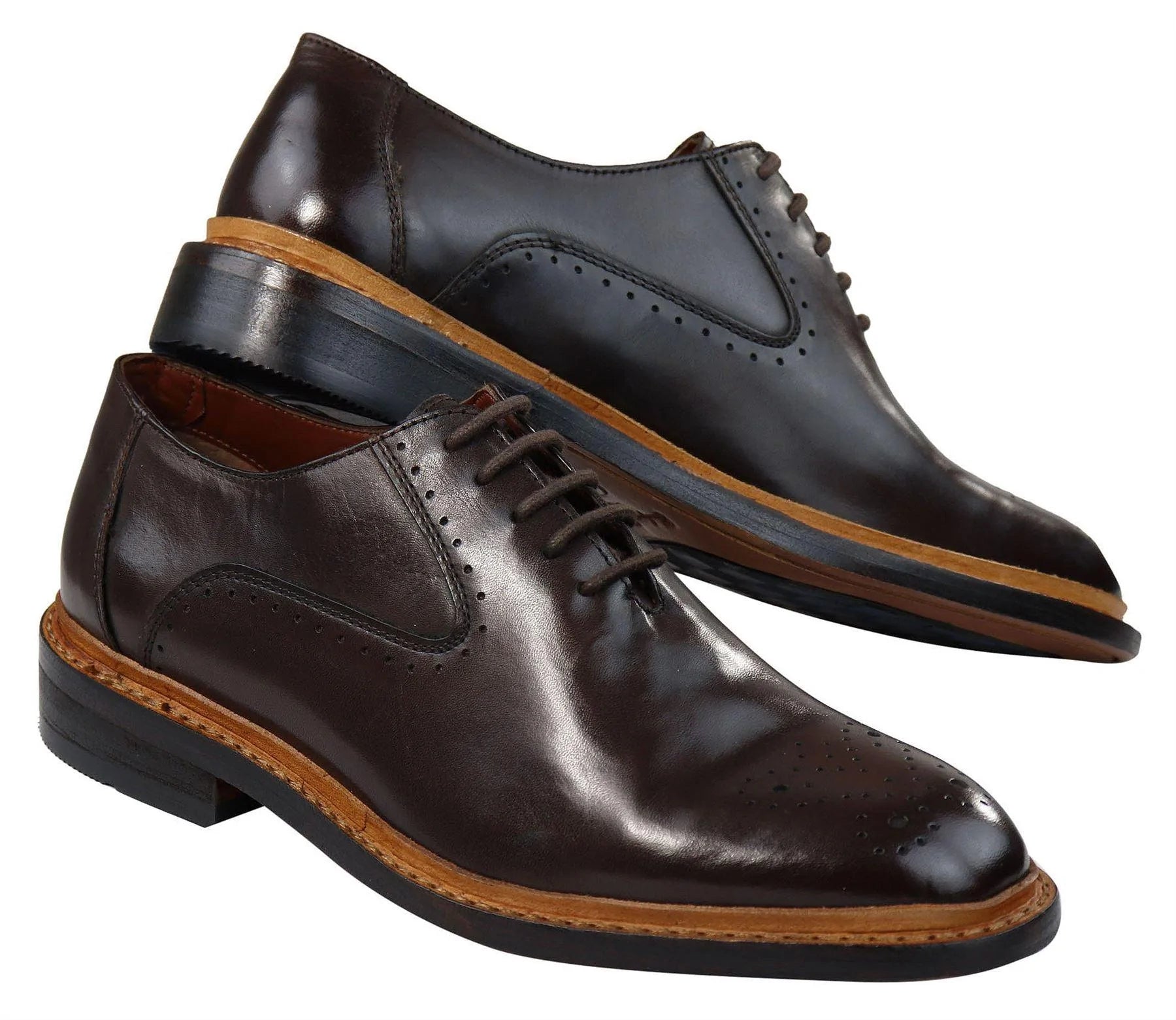 Miesten brogue-kengät Oxford-kengät, ruskeat mustat nauhalliset nahkakengät, Goodyear-reunustetut reunukset