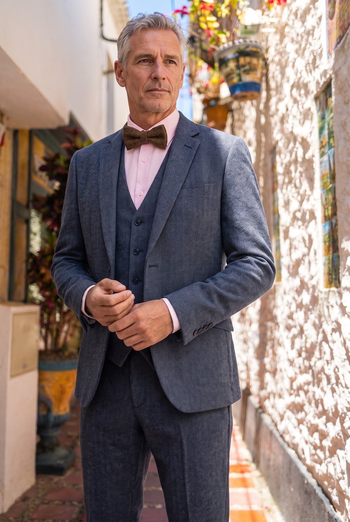 Look #956 styled with Thomas - Miesten tummansininen kolmiosainen villasekoitteinen tweedpuku