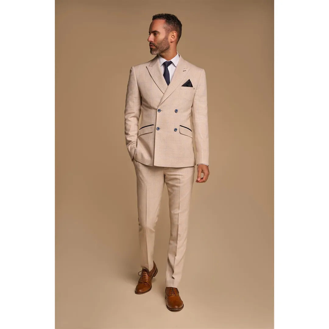 Caridi - Miesten kaksiosainen beige kaksirivinen puku