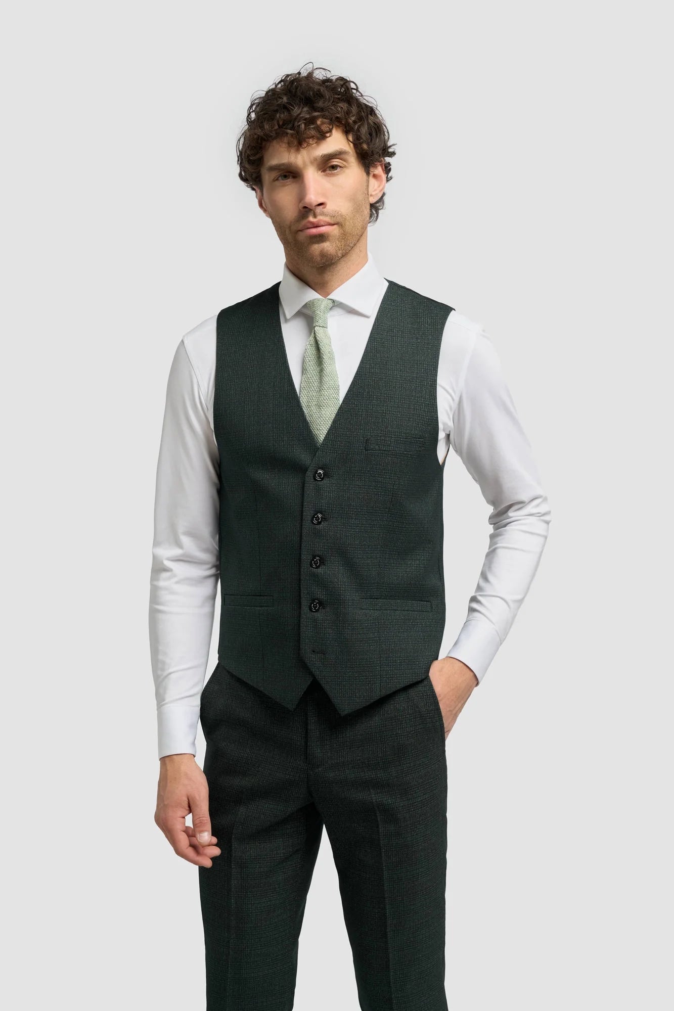 Caridi - Miesten oliivinvihreä tweed-liivi