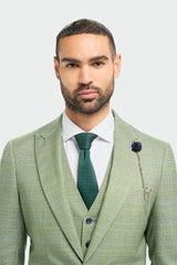 Caridi - Miesten salvianvihreä kolmiosainen ruutupuku