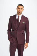 Caridi - Miesten viininpunainen ruutupuku, kolmiosainen