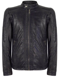 Miesten tummansininen nahkainen biker-takki