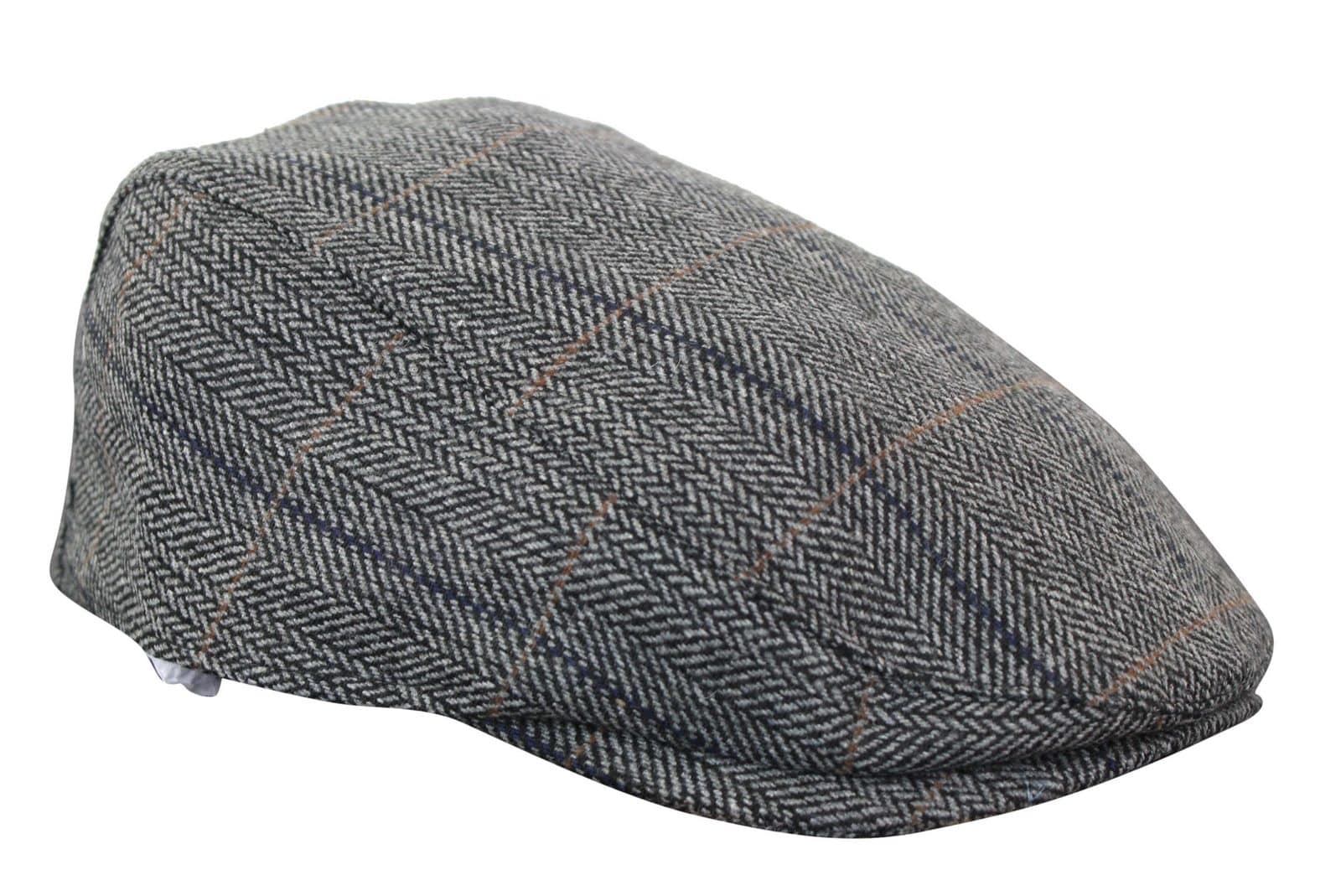 Cavani Albert miesten tweed-lippalakki - kalanruotokuvioinen tweed-villainen vaarin litteähattu vintage - ruskea/hiilenharmaa
