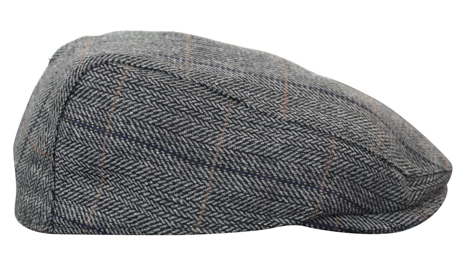 Cavani Albert miesten tweed-lippalakki - kalanruotokuvioinen tweed-villainen vaarin litteähattu vintage - ruskea/hiilenharmaa