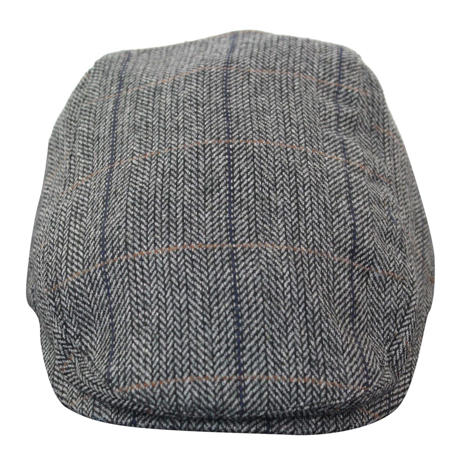 Cavani Albert miesten tweed-lippalakki - kalanruotokuvioinen tweed-villainen vaarin litteähattu vintage - ruskea/hiilenharmaa