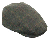 Cavani Kempson Flat Cap - Miesten tweed-villaruutuinen vaarinhattu Vintage - Oliivinvihreä/Tummansininen