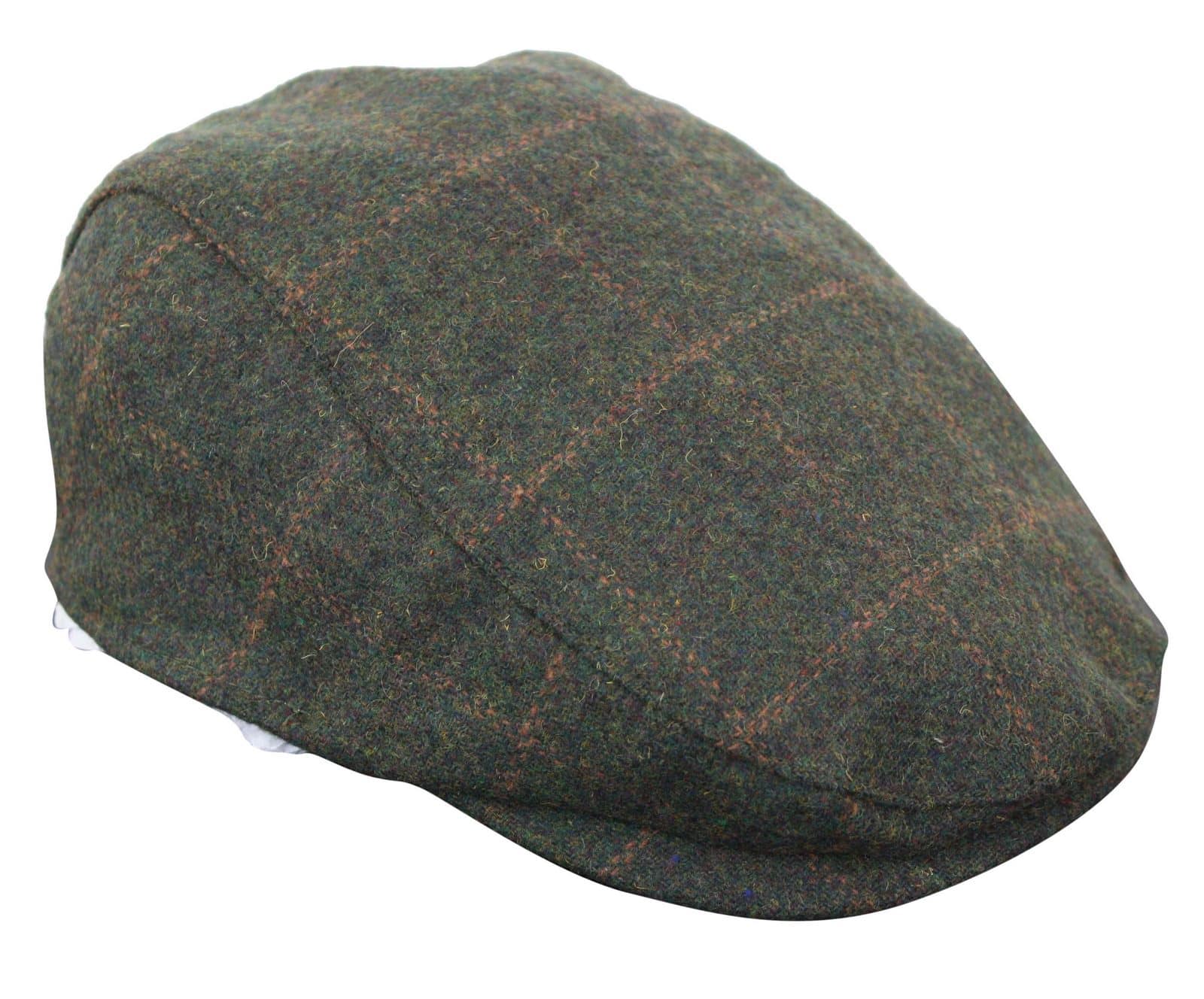Cavani Kempson Flat Cap - Miesten tweed-villaruutuinen vaarinhattu Vintage - Oliivinvihreä/Tummansininen