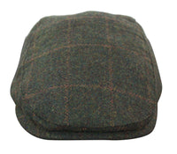 Cavani Kempson Flat Cap - Miesten tweed-villaruutuinen vaarinhattu Vintage - Oliivinvihreä/Tummansininen