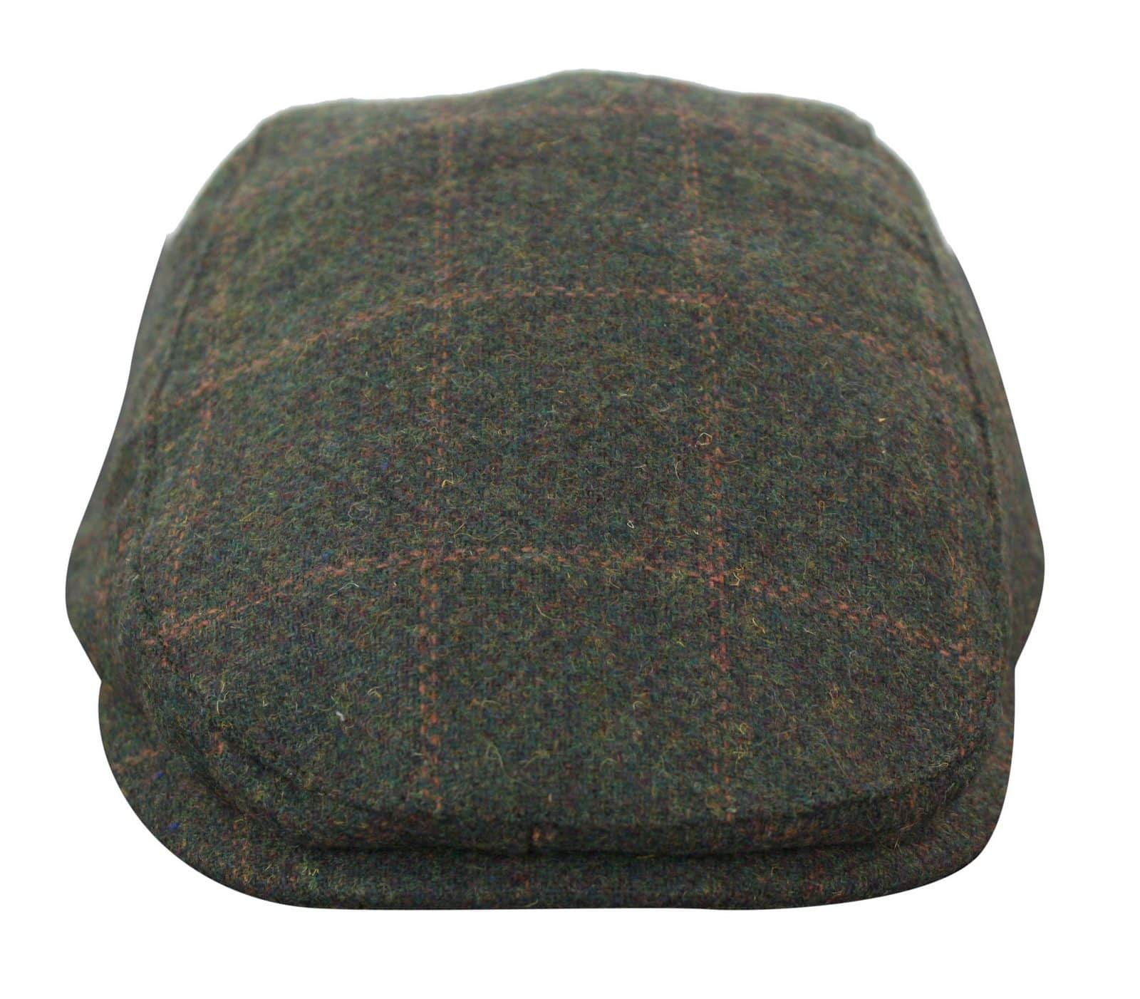 Cavani Kempson Flat Cap - Miesten tweed-villaruutuinen vaarinhattu Vintage - Oliivinvihreä/Tummansininen