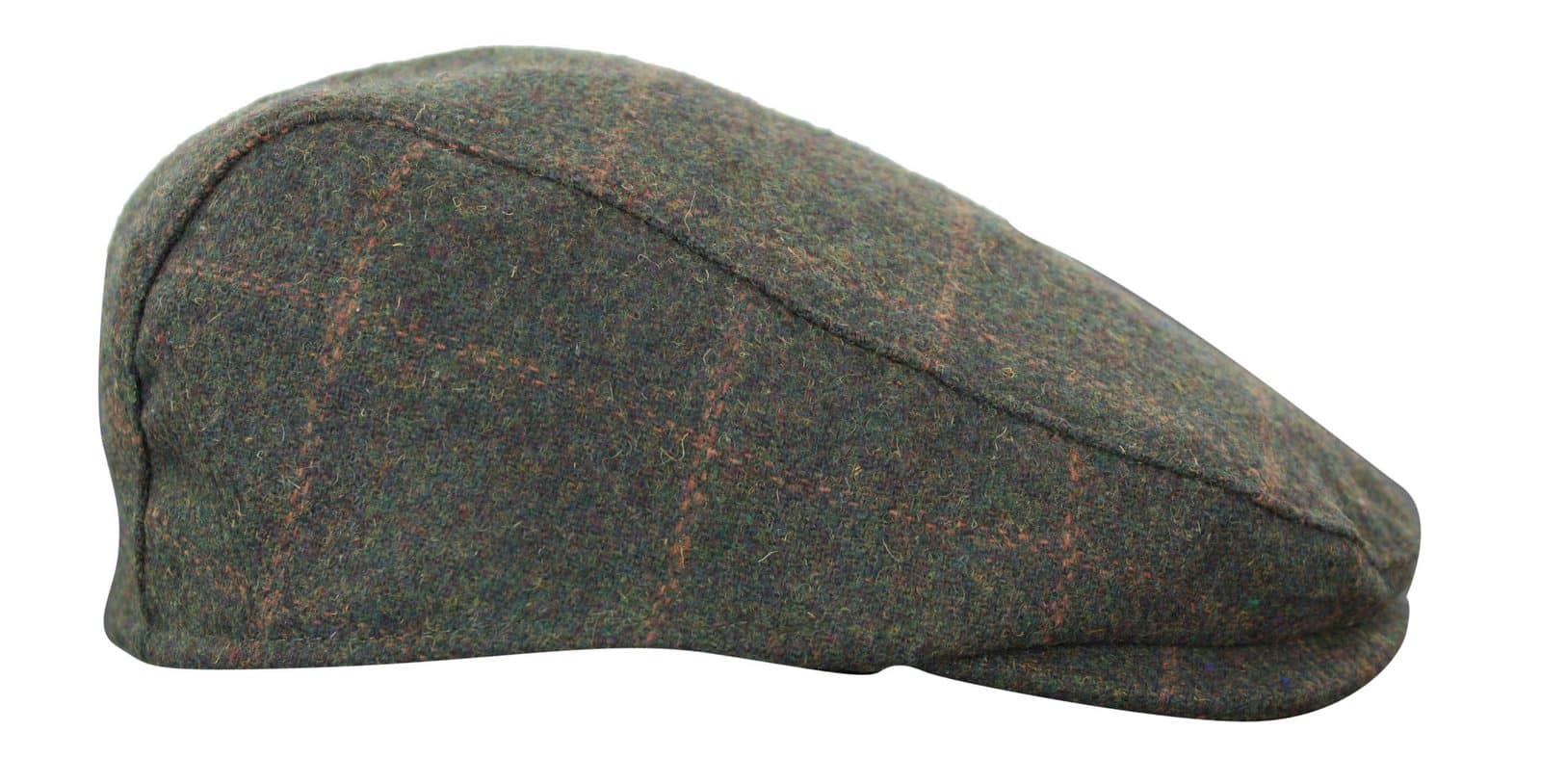 Cavani Kempson Flat Cap - Miesten tweed-villaruutuinen vaarinhattu Vintage - Oliivinvihreä/Tummansininen