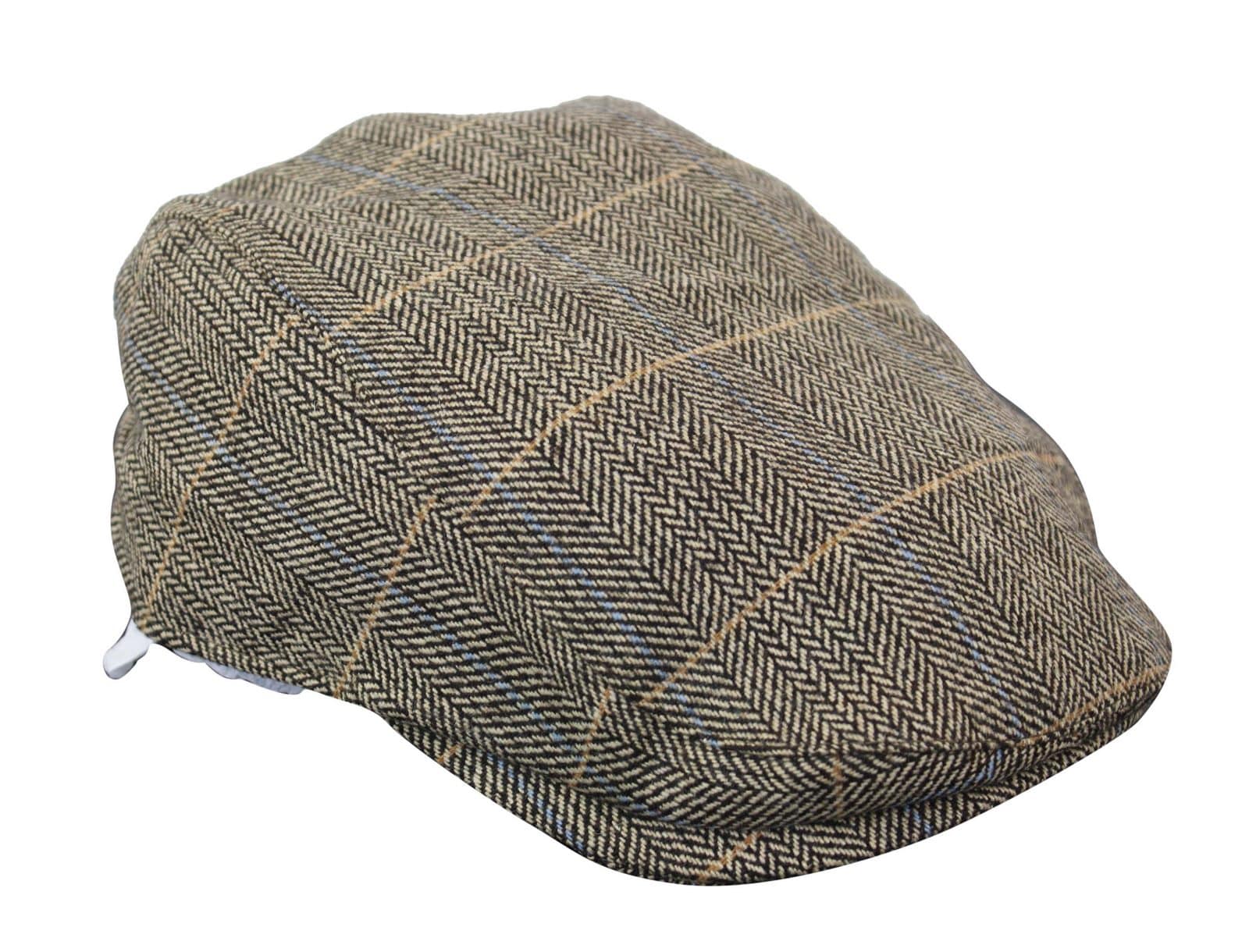 Cavani Albert miesten tweed-lippalakki - kalanruotokuvioinen tweed-villainen vaarin litteähattu vintage - ruskea/hiilenharmaa